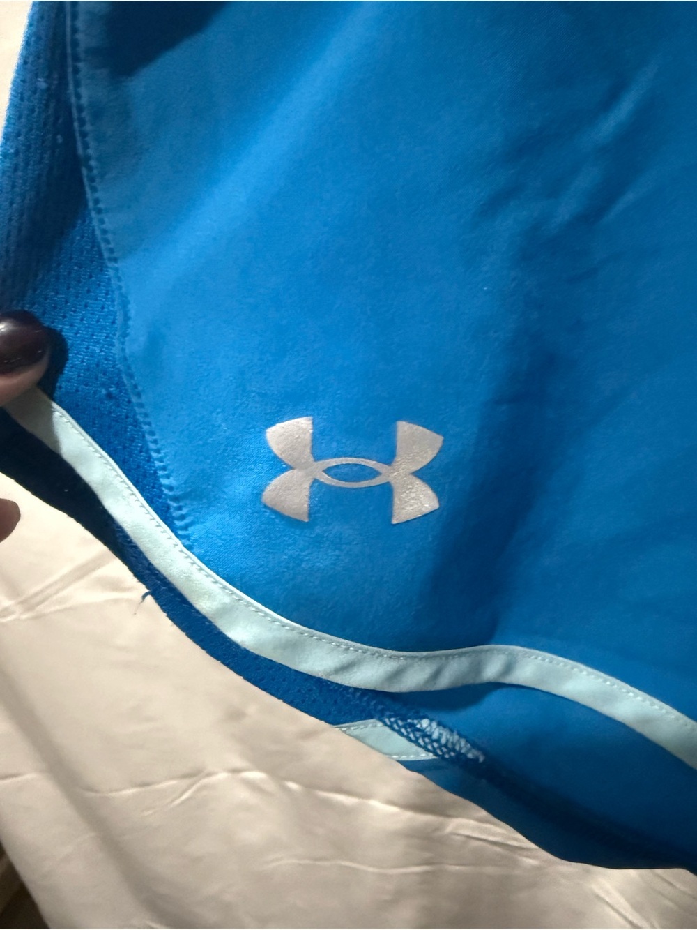 Under Armour Women’s Bright Blue Athletic Shorts with Light Blue Trim - Picture 2 of 6